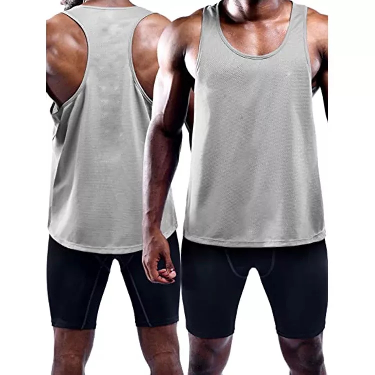 Sleeveless T-shirts summer men polyester fast dry Y-Back mesh muscle men fitness gym tank top